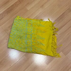 Yellow Patterned Scarf with Fringe